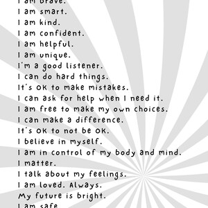 Affirmations for Kids Poster, Positive Affirmations Kids, Affirmation Wall Art, Playroom Poster, Kids Affirmations, Daycare Classroom Decor