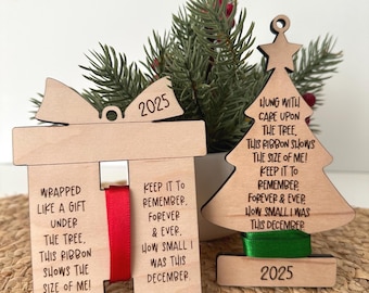Personalized Ribbon Height Keepsake Ornament | Baby’s First Christmas Memory | Custom Wood Ornament Gift | 2026 Holiday Decor
