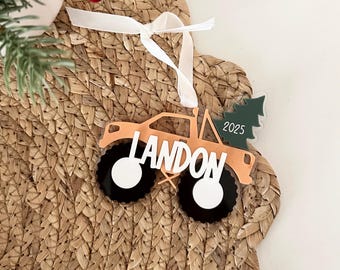 Personalized Monster Truck Christmas Ornament – Custom Name Acrylic Kids Ornament • Holiday Tree Decoration 2025