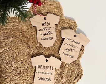 Custom Christmas Pregnancy Announcement Onesie Ornament – Personalized Wooden Baby Reveal Keepsake 2026