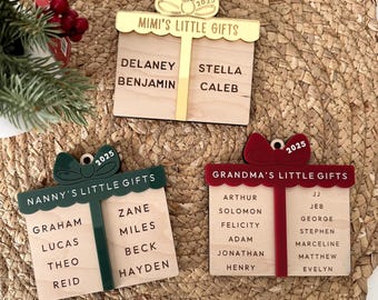 Personalized Grandparent Christmas Ornament 2025 – “Little Gifts” Custom Name Ornament | Wood & Acrylic Holiday Keepsake | Grandparent Gift