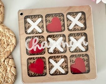Personalized TicTacToe Valentine Game | Custom Valentine Gift | Wooden & Acrylic Travel Game | Kids Valentine Keepsake | XOXO Game Board