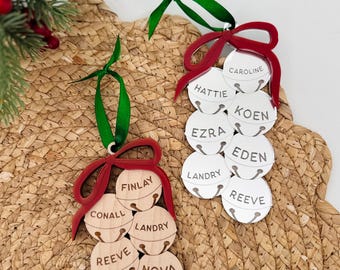 Personalized Jingle Bell Family Ornament – Custom Name Christmas Ornament | Wood or Acrylic Holiday Keepsake | Family Name Ornament Gift