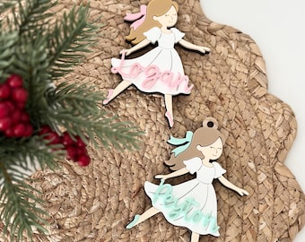 Personalized Ballerina Christmas Ornament – Custom Name Holiday Gift for Girls | Wooden & Acrylic Ornament | Nutcracker Ballet Keepsake