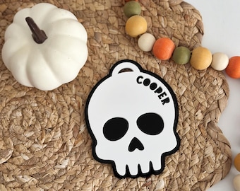 Skull Name Tag | Trick or Treat Bag Tag | Spooky Party Favor | Halloween Tag
