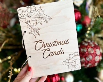 Wooden Christmas Card Holder Keepsake Box | Holiday Card Storage Display | Card Organizer | Christmas Mail Holder