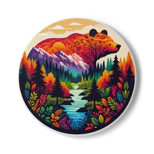 Outdoors Themed Ceramic Coaster Set, Bear and Nature Art, Rustic Home Decor, Coaster Gift for Nature Lovers, Eco-Friendly Tableware