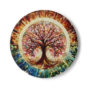Colorful Tree of Life Ceramic Coaster, Home Decor Gift, Nature Lover's Gift, Meditation Space, Unique Accessories