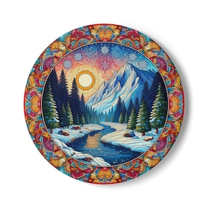 Mountain River Ceramic Coaster, Colorful Nature Coaster, Boho Home Decor, Gift for Nature Lovers, Eco-Friendly Drink Coasters, Mandala