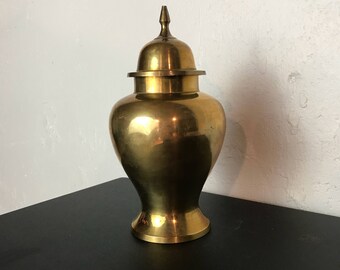 Vintage Shiny Brass Ginger Jar with Lid Large Cachepot Chinoiserie