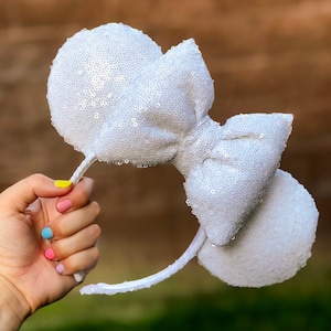 All white sequins big bow ears