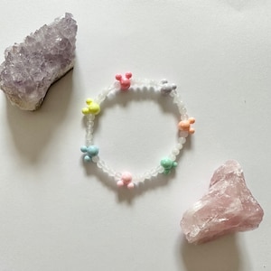 white jade & colorful mickeys / 4mm white jade beads with your choice of multiple mickeys or singular mickey bead / colorful