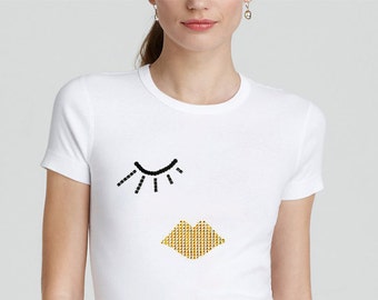 Eye Lash Tshirt, Eye Lash Shirt, Eye Lash T Shirt, Lips Tshirt, Gold Lips Tshirt, Lips fashion Tshirt, Lips fashion tee, Cute Lips Tshirt