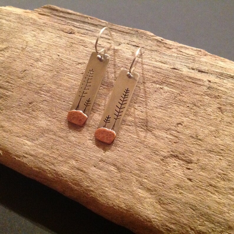 Boho Handmade Earrings Nature Jewellery Mixed Metal Earrings Tree of Life Recycled Sterling Silver /& Copper Earrings Silver Earrings