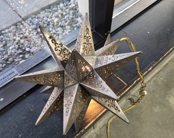 Handcrafted Mexican Moravian Tin Star Pendant Light – Punched Flower Design