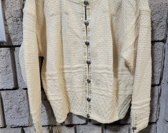 Vintage Dale of Norwegen Damen Woll Cardigan Creme Größe S