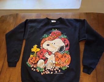 Vintage 80s Admit one PEANUTS - SNOOPY Halloween PUMPKINS Sweatshirt Sz Large