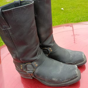Vintage boulet leather engineer motorcycle boots black leather men&#39;s size 9 cowboy western