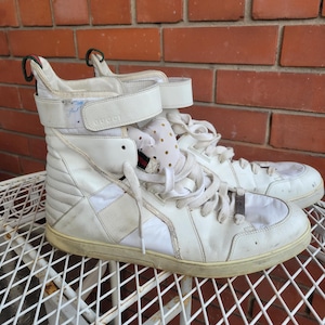 Vintage GUCCI High Top Sneakers White Leather mens size 10