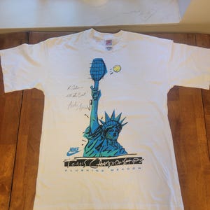 Vintage 90s US open new york city Nike tennis shirt andre agassi autographed autograph mens xlarge