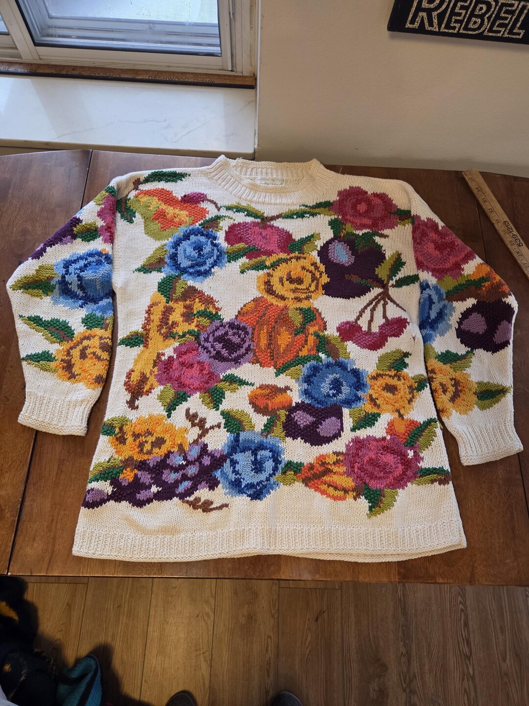Vintage Women's Sweater Jennifer Reed Flower Pattern Hand Knit Size ...