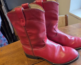 Vintage 90's Acme Red Leather Embroidered Western Leather Boots 9