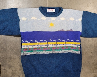 Maglione vintage in lana Carole Dixon Bellissimo paesaggio lavorato a maglia maglione lavorato a maglia da donna grande