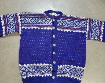 Cardigan in lana vintage del Tirolo austriaco / Sport Scherl Austria maglione button down bianco rosso / uomo XL