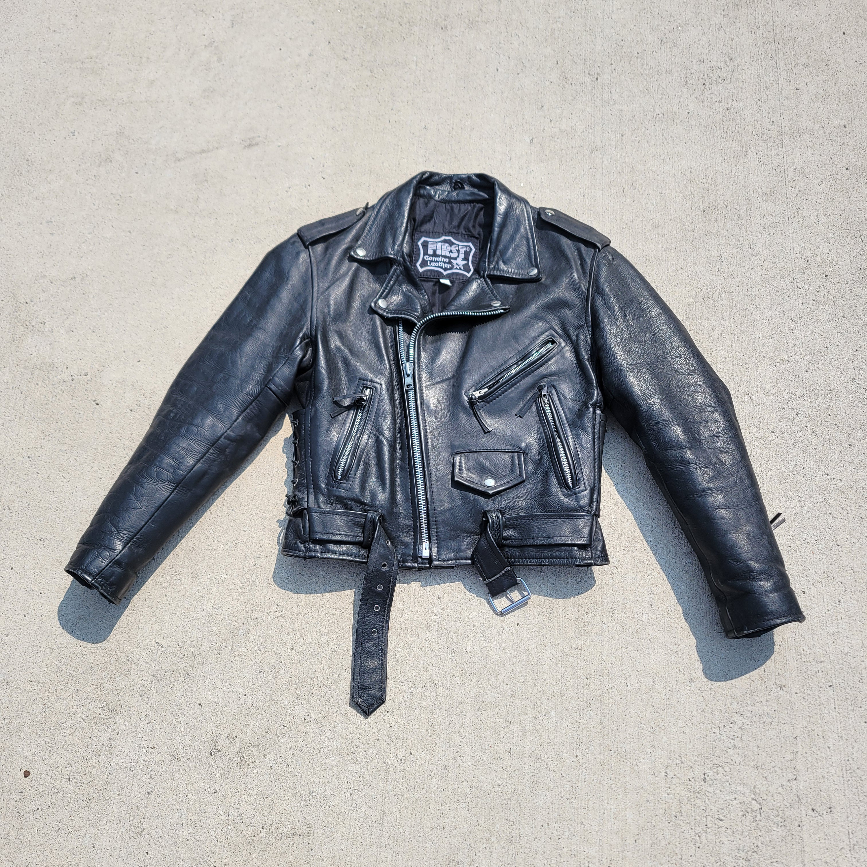 First genuine leather biker jacket hot sale