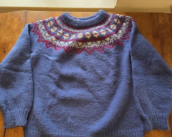 Vintage Hand Knit 100% Wool Nordic Fair Isle Yoke Sweater – mens medium womens XL