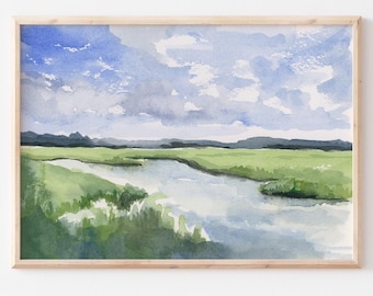 Landscape marsh painting | landscape print | marsh print | coastal landscape art | charleston art | Shem creek marsh | salt marsh