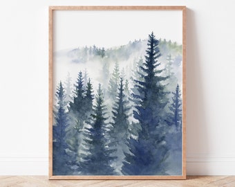 Mountain trees | Mountain painting | Forest painting | mountain print | Spruce trees painting | Smoky Mountains painting | mountain art