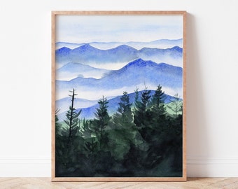 Smoky Mountains Watercolor Print | Blue Ridge Mountain Art