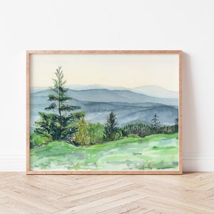 Mountains painting | smoky mountains watercolor | Smoky Mountain painting| mountain spruce painting | blue ridge mountains | Mountain art |