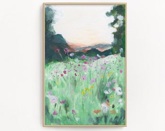 Wildflowers mountain print | landscape painting | mountain landscape | wildflower painting | impressionist painting | mountain flowers