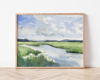 Landscape marsh painting | landscape print | marsh print | coastal landscape art | charleston art | Shem creek marsh | salt marsh