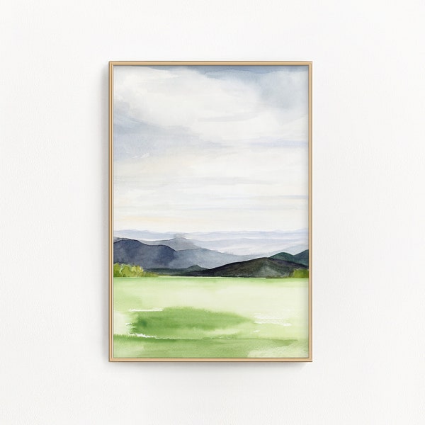 Lámina artística en acuarela de las montañas Blue Ridge / Pintura de paisaje