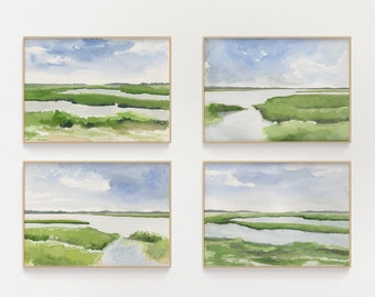 Set of 4 Landscape marsh painting | landscape print | charleston art | landscape art | abstract landscape art | marsh painting | lowcountry