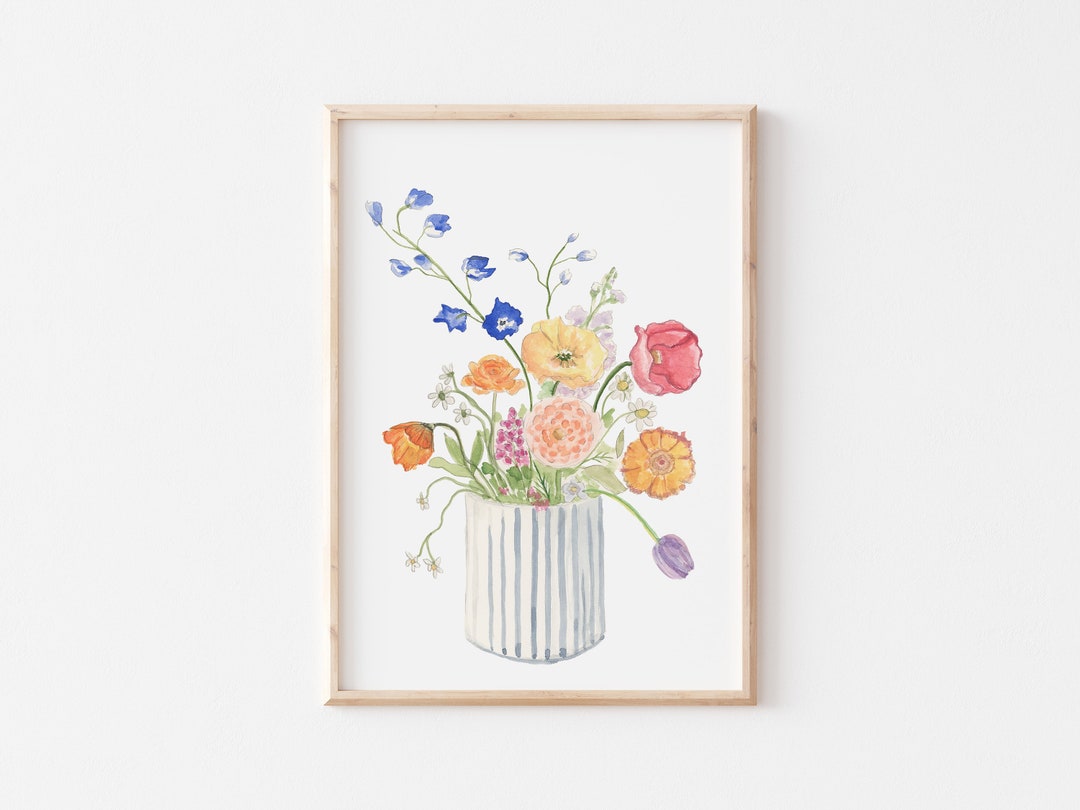 Watercolor Floral Bouquet Print | Botanical Wall Art - Etsy
