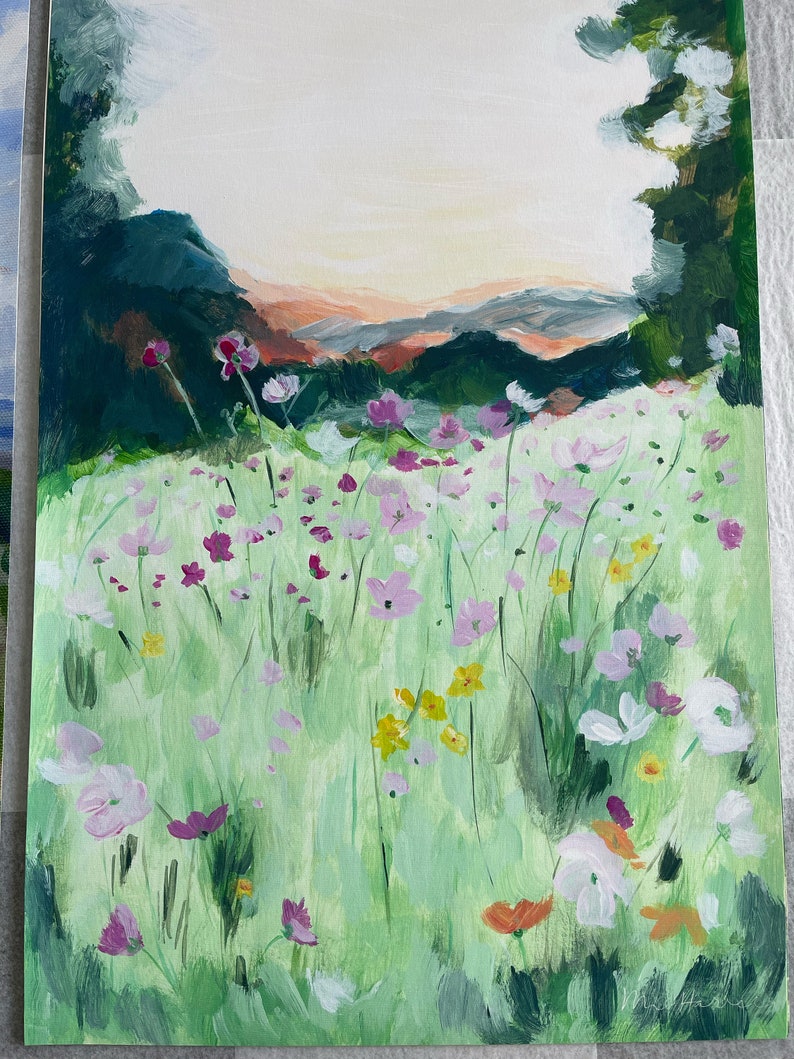 Wildflowers mountain print landscape painting mountain landscape wildflower painting impressionist painting mountain flowers image 6