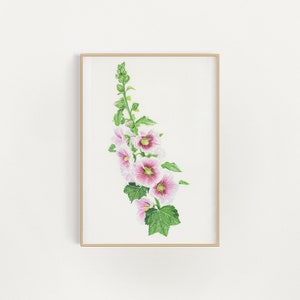 Flower painting | botanical watercolor | Hollyhocks painting | watercolor flower print | hollyhocks print | floral art print | wall art