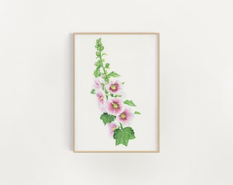 Flower painting | botanical watercolor | Hollyhocks painting | watercolor flower print | hollyhocks print | floral art print | wall art