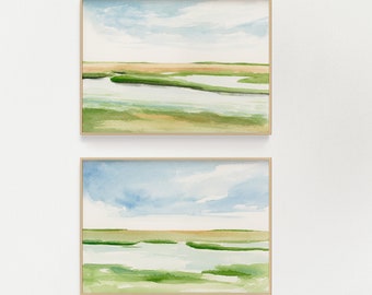 Set of 2 low country marsh painting | marsh print | charleston art | coastal art | marsh art | marsh painting | lowcountry marsh