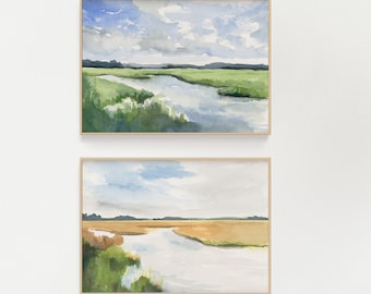 Set of 2 salt marsh painting | landscape print | charleston art | landscape art | abstract landscape art | marsh painting | lowcountry art