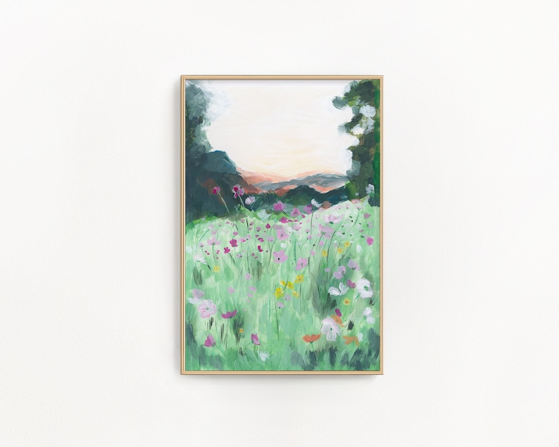 Wildflowers mountain print landscape painting mountain landscape wildflower painting impressionist painting mountain flowers image 1