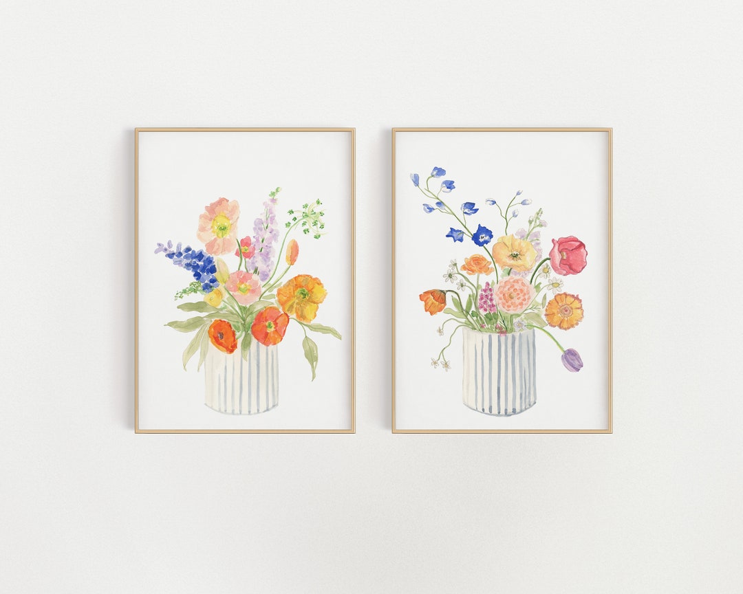 Watercolor Flower Bouquet Print Set | Floral Wall Art - Etsy