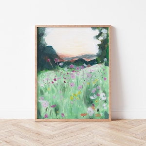 Wildflowers mountain print landscape painting mountain landscape wildflower painting impressionist painting mountain flowers image 2