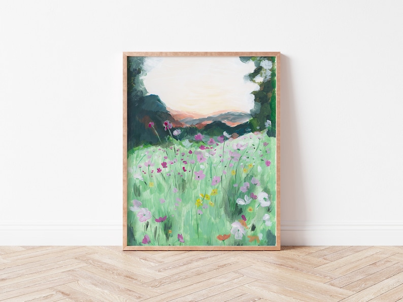 Wildflowers mountain print landscape painting mountain landscape wildflower painting impressionist painting mountain flowers image 2