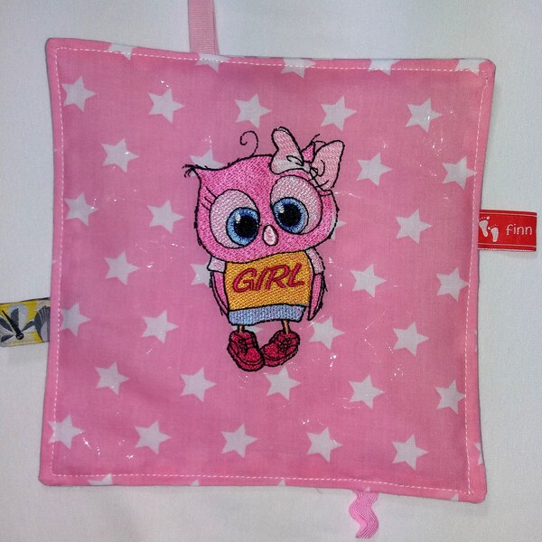 Knister cloth cuddle baby towel motoric towel baby owl, girl, pink