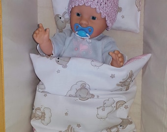 Puppenwagen-Kissen Garnitur Puppenbett Kissen Bären Wolken Regenbogen 2-teilig Puppenbett-Garnitur, Puppewagen-Garnitur Puppenwiege-Garnitur